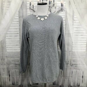 Michael Kors Size Large Solid Gray High Low Zip Back Sweater High Neck Cotton